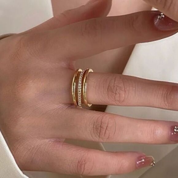 The Triple Bling Ring adjustable in 14k gold over 925 with cubic zirconia - Picture 5 of 7